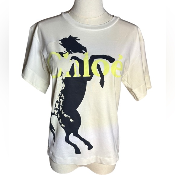 CHLOE White Mercerised Horse T-Shirt - Picture 3 of 9